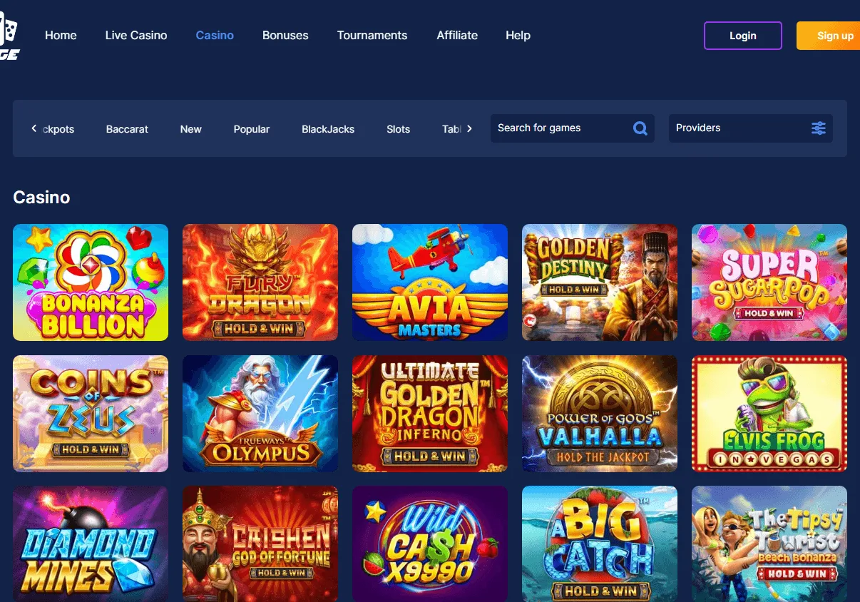 Surge Casino desktop casino game catalogue